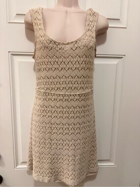 Pins and Needles Lined Crochet Tank Midi Dress- Cream, S